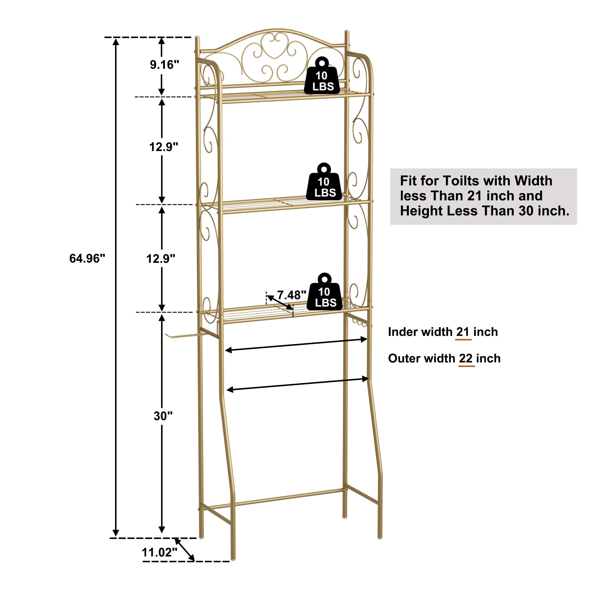 HOME BI sturdy iron frame with gold finish durable storage