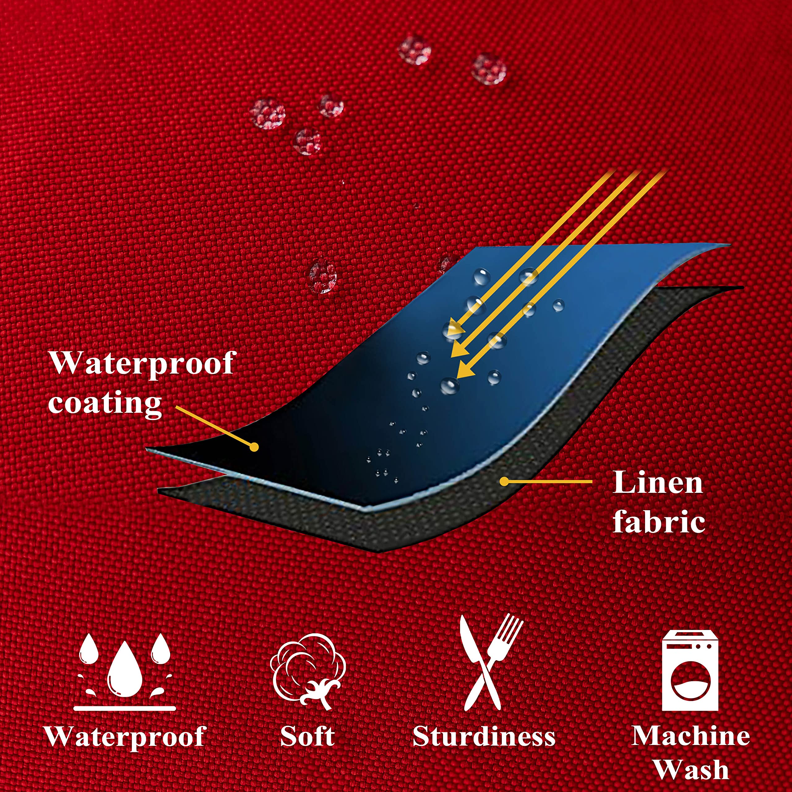 Hidden zipper design blends with red fabric for easy cushion changes.
