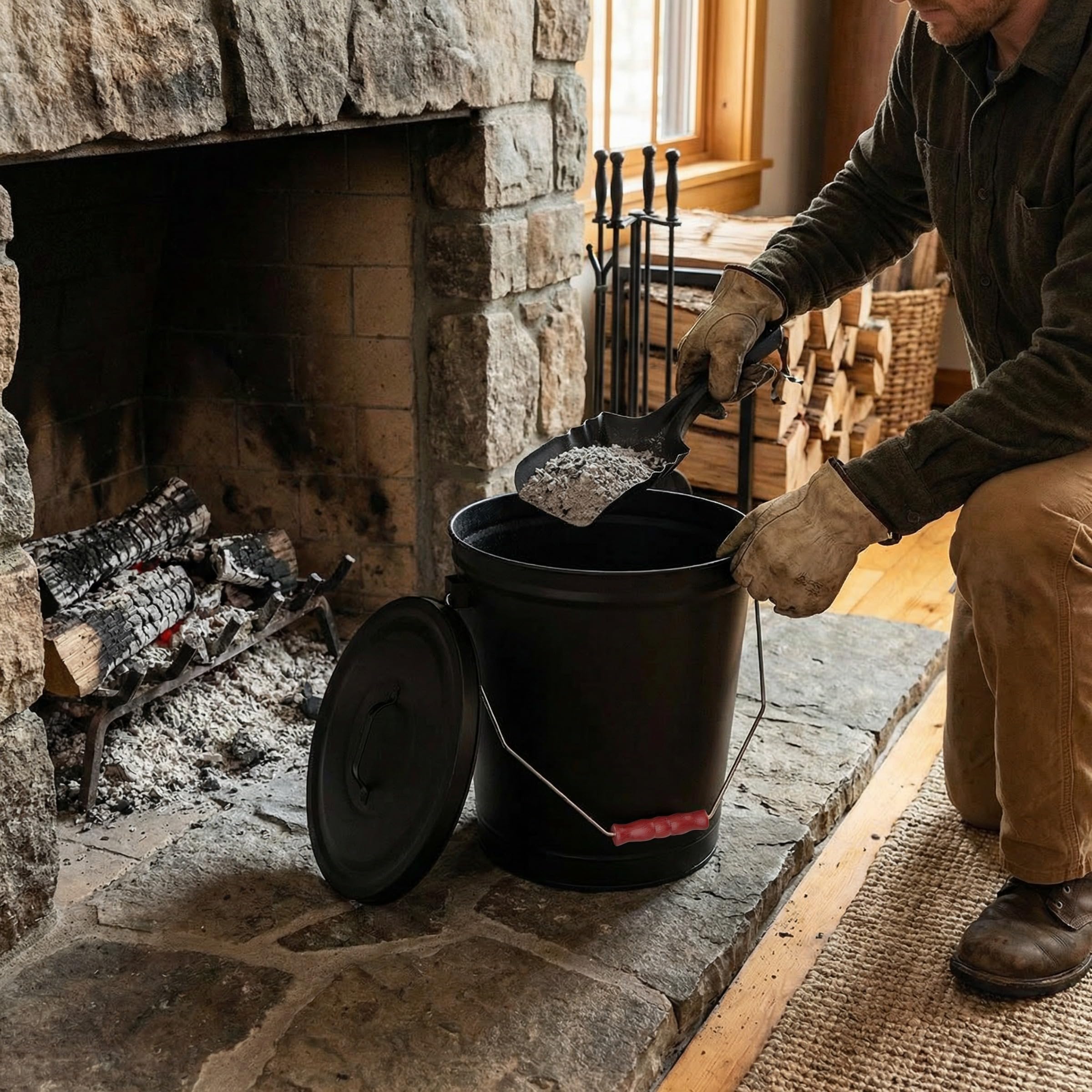 Home-Complete black finish ash bucket fits any hearth setup
