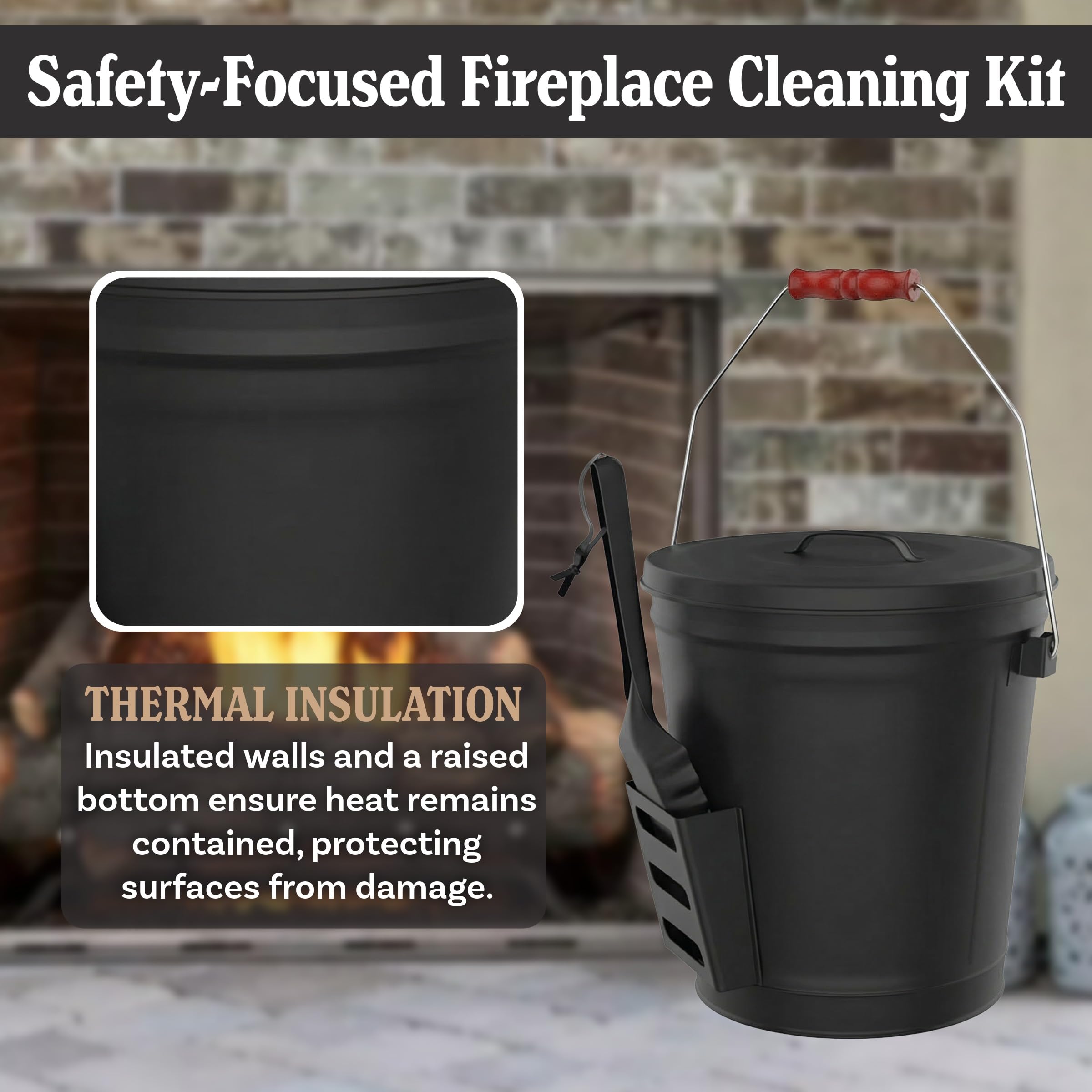 Home-Complete ash bucket with thermal insulation reduces heat transfer