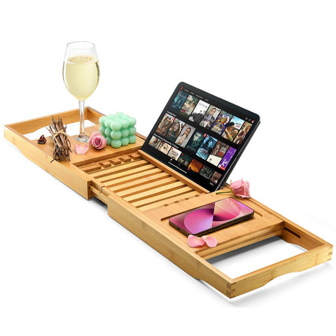 HOME IT luxury bathtub tray with wine compartment for a relaxing soak.