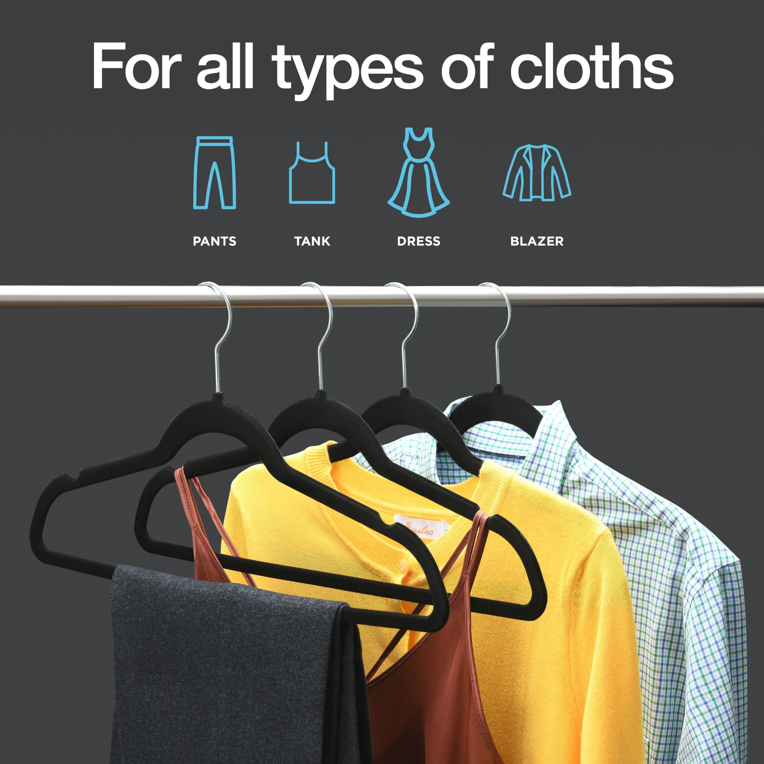 HOME IT hangers feature non-slip velvet shoulders for crease prevention.