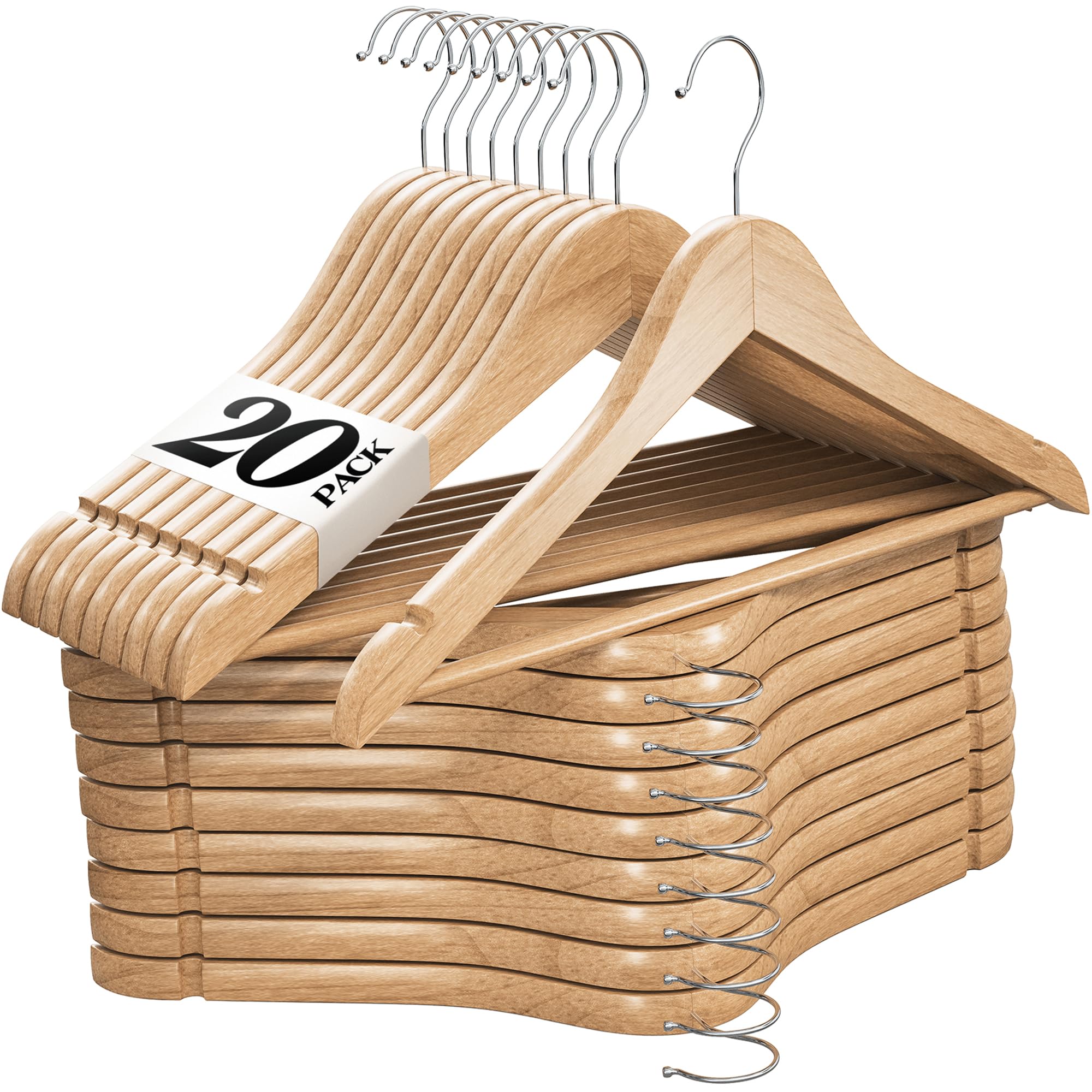 Home It premium wooden hangers with chrome swivel hooks for sturdy, wrinkle-free storage