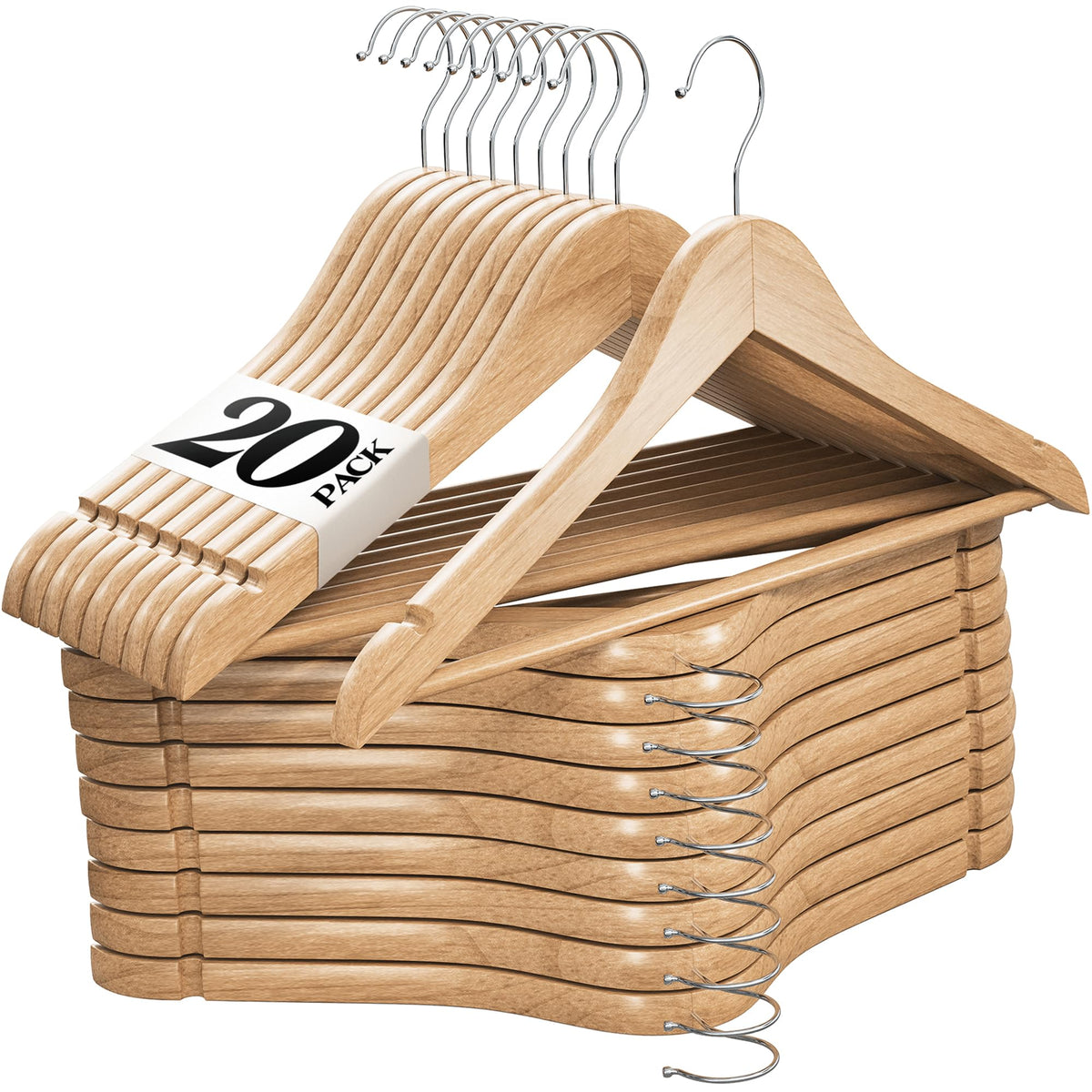 Home It premium wooden hangers with chrome swivel hooks for sturdy, wrinkle-free storage