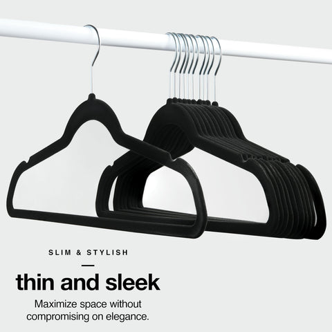 HOME IT slim-profile velvet hangers maximize closet space efficiently.