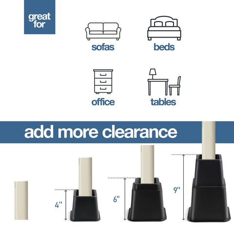 HOME IT sofa risers lift a couch for easier seating and cleaning.