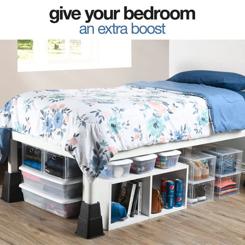 HOME IT under-bed storage demo showing tidy boxes beneath a lifted bed.