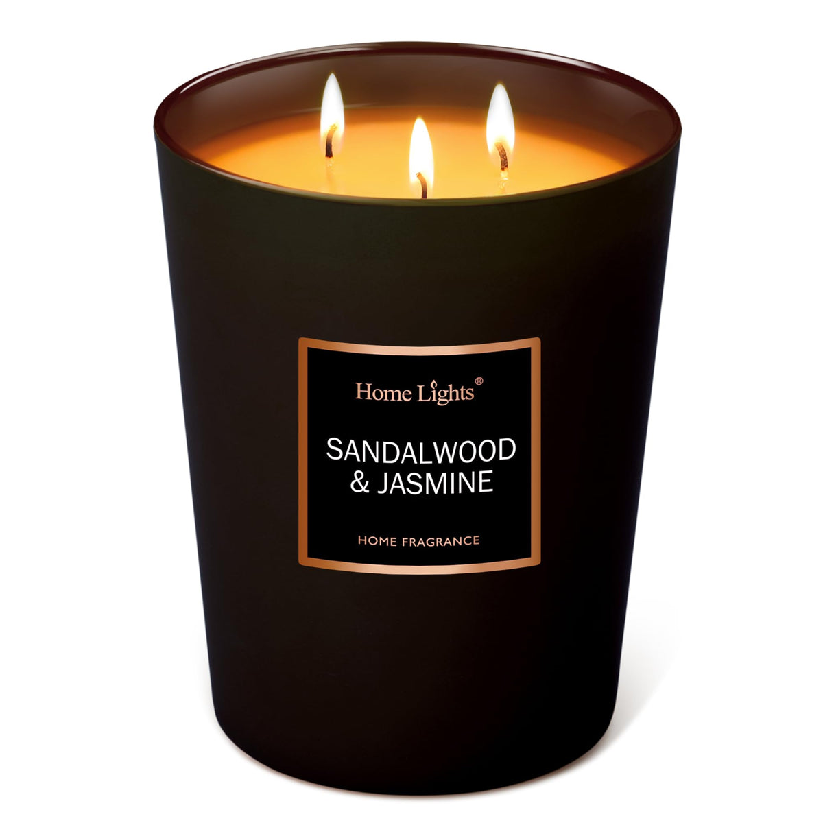 Home Lights luxury scented candle with three wicks enhancing living room ambience