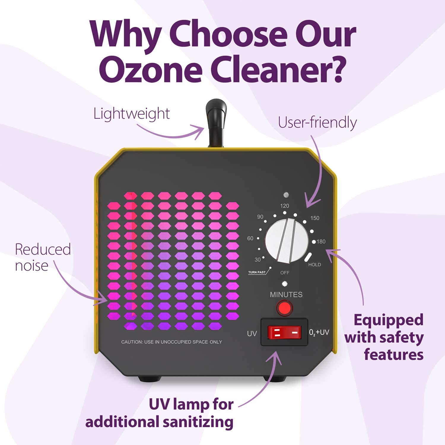 HOME SANITIZER SOLUTIONS built-in ionizer improves indoor air quality.