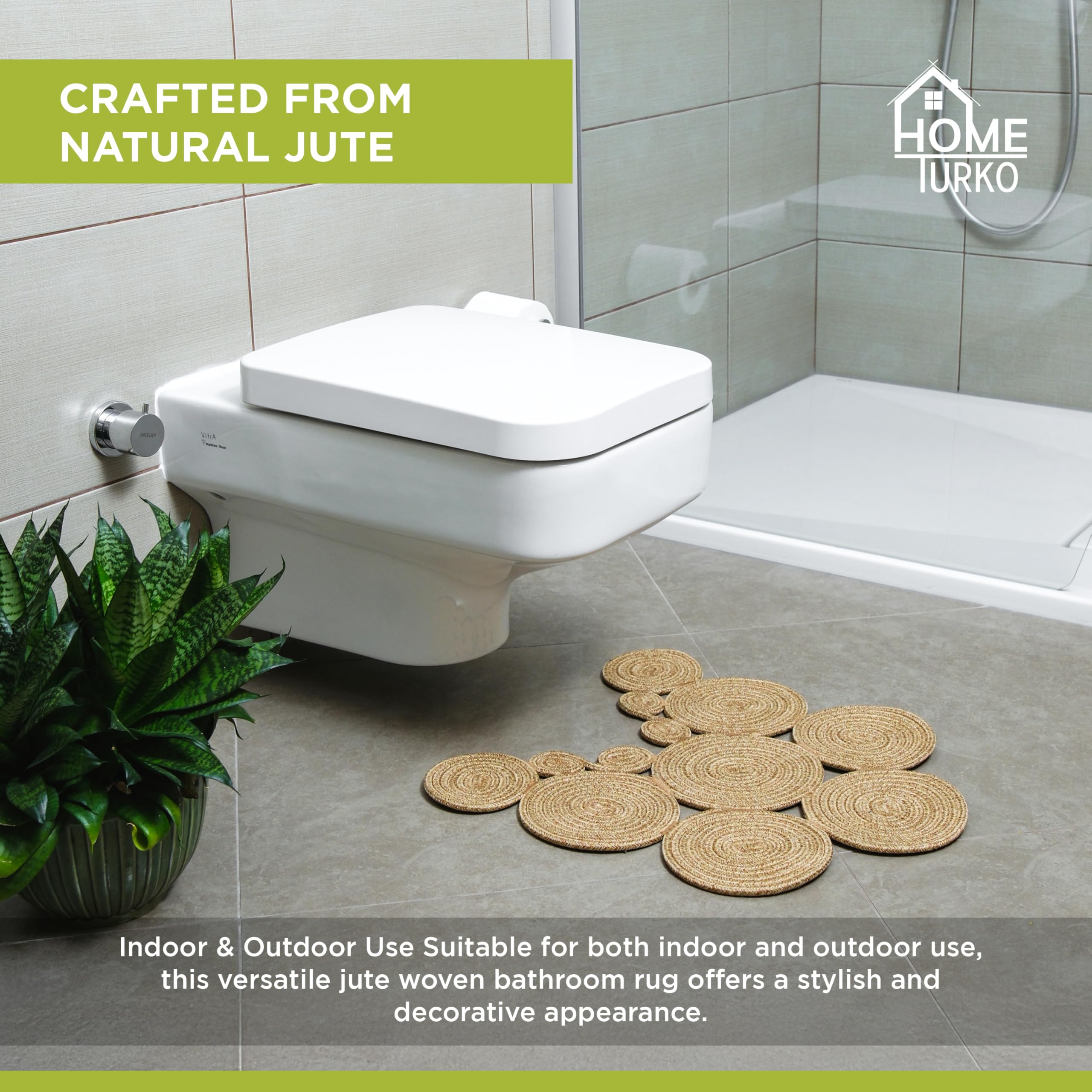 Home Turko Boho Jute Bath Mat traps dust and dirt for a cleaner bathroom