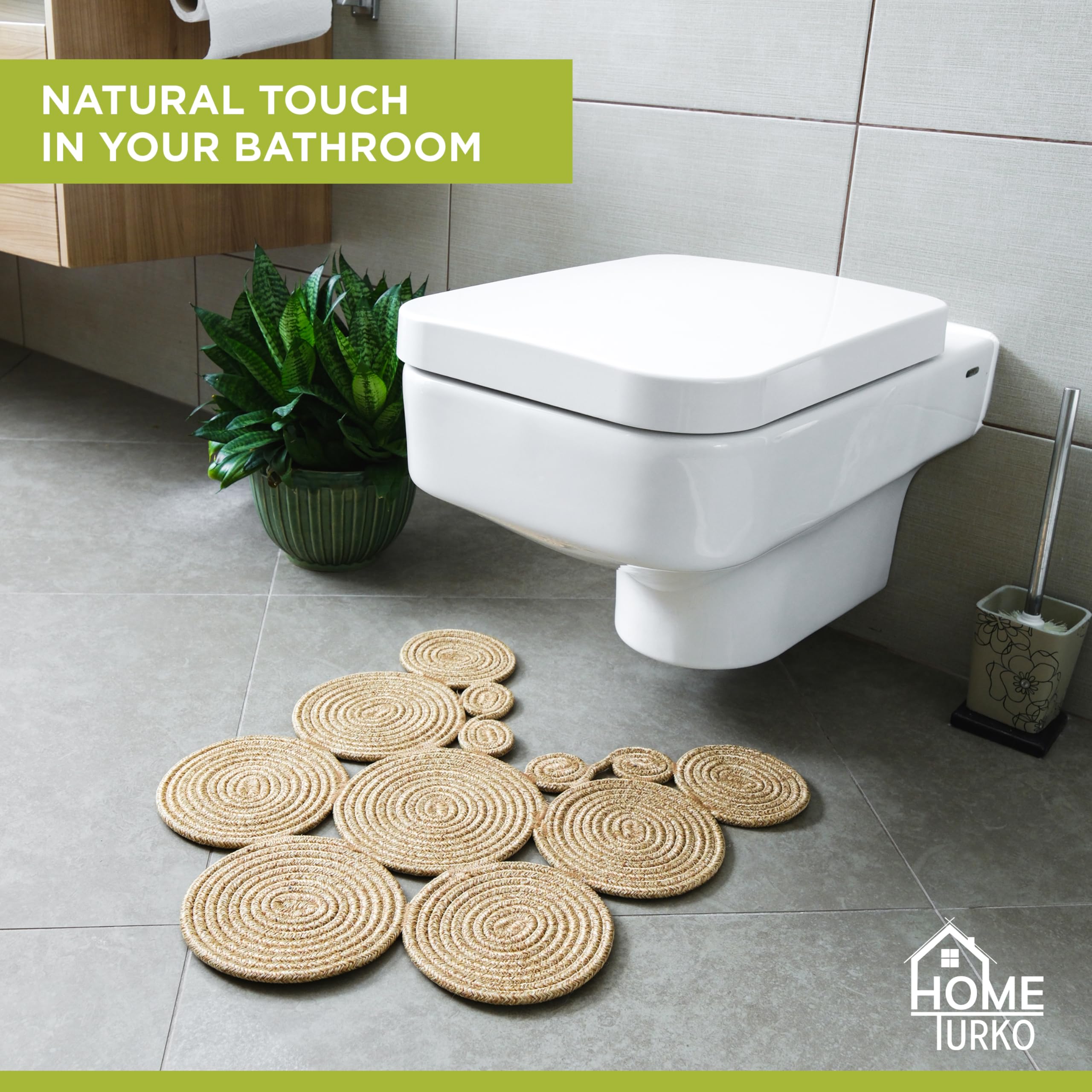Home Turko Boho Jute Bath Mat is hand-washable for easy cleaning
