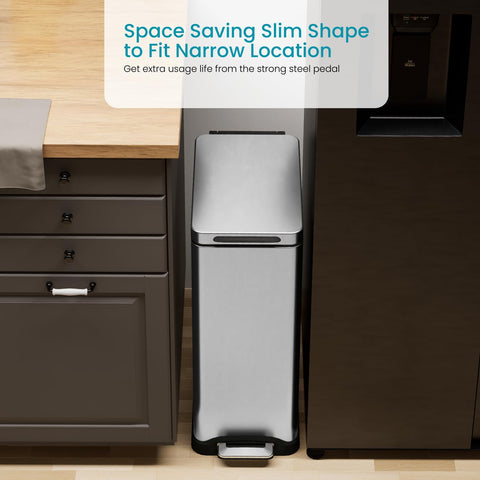 Home Zone Living slim trash can with soft-close lid in action for quiet evenings.