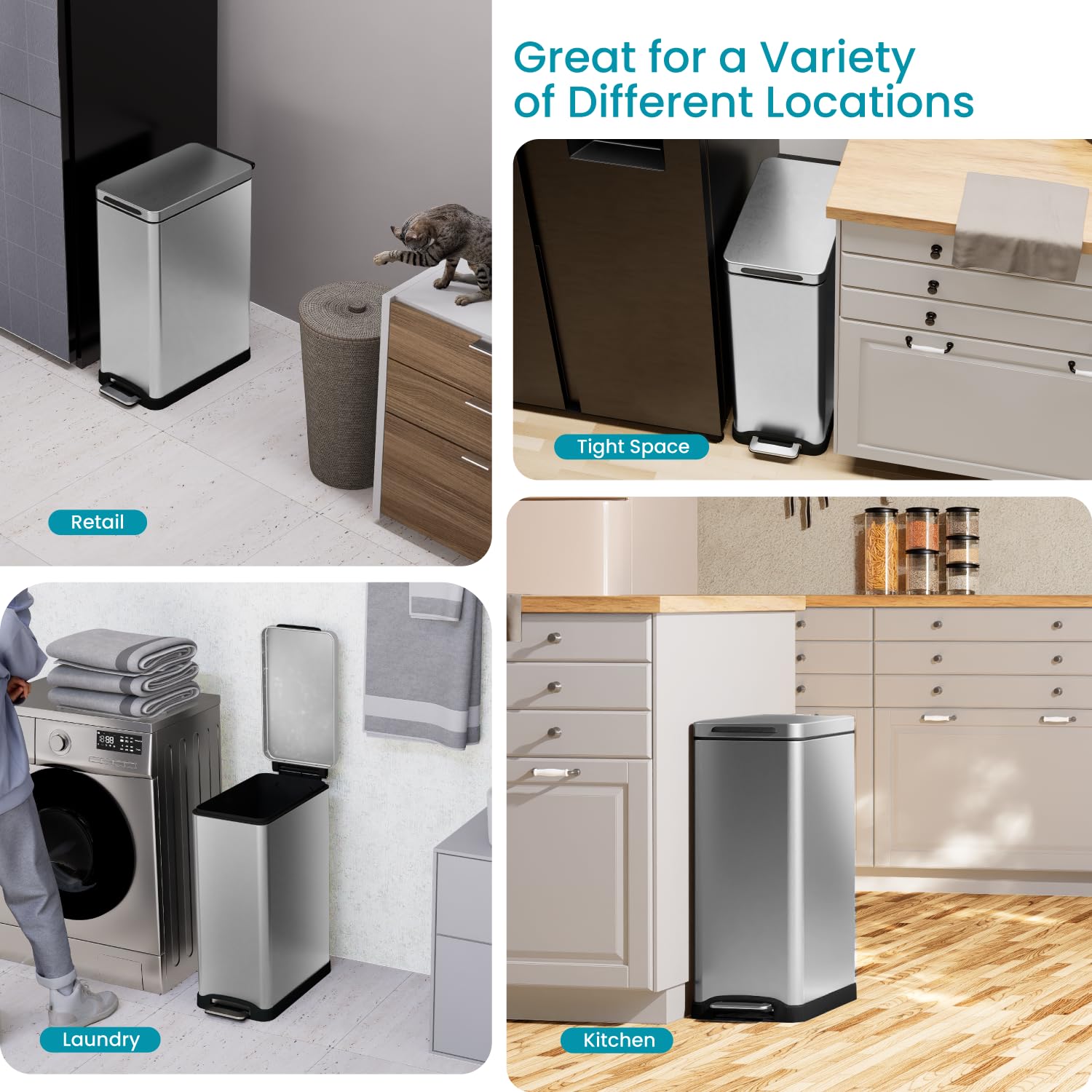 Home Zone Living 12 gallon step-pedal in use for hands-free disposal.