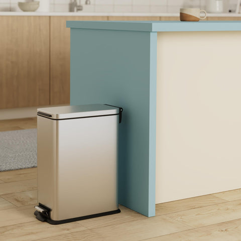 Home Zone Living 4Gallon slim trash can step pedal enables hygienic, hands free waste access.