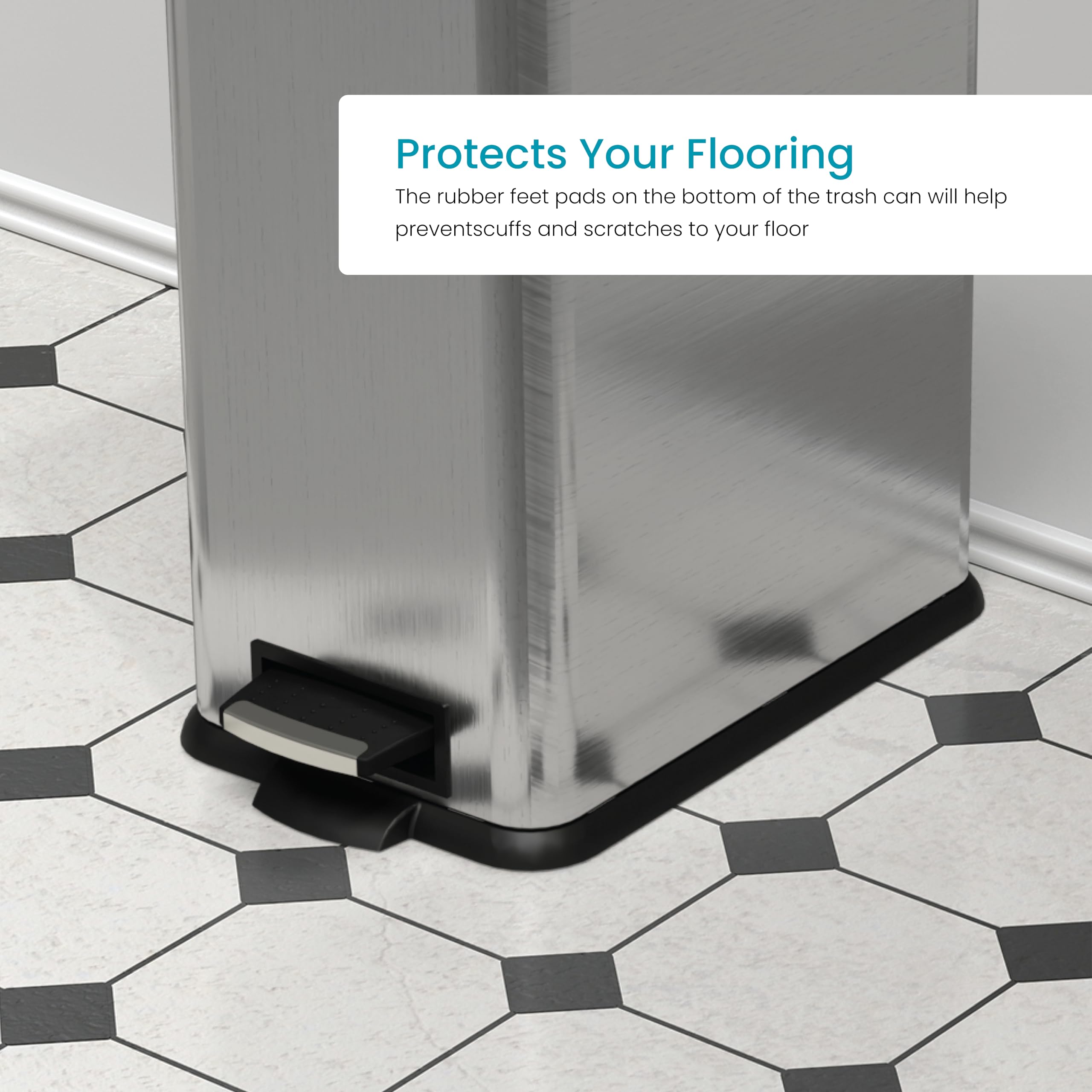 Fingerprint resistant surface keeps the can looking clean in busy kitchens.