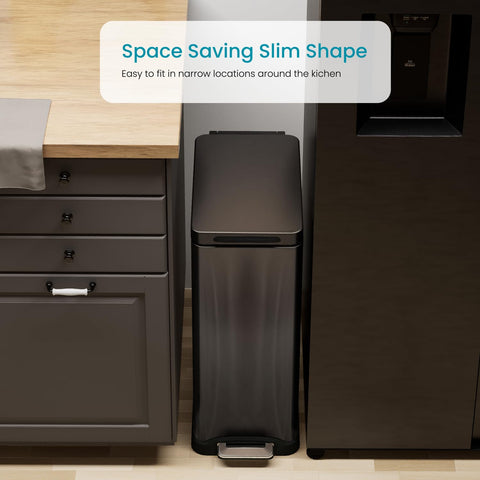 Home Zone Living slim trash can with hands-free step pedal for hygienic disposal.