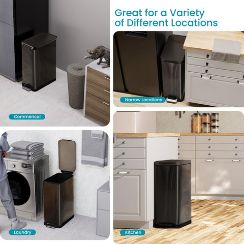 Home Zone Living 12 gallon can fits narrow corners and walls.