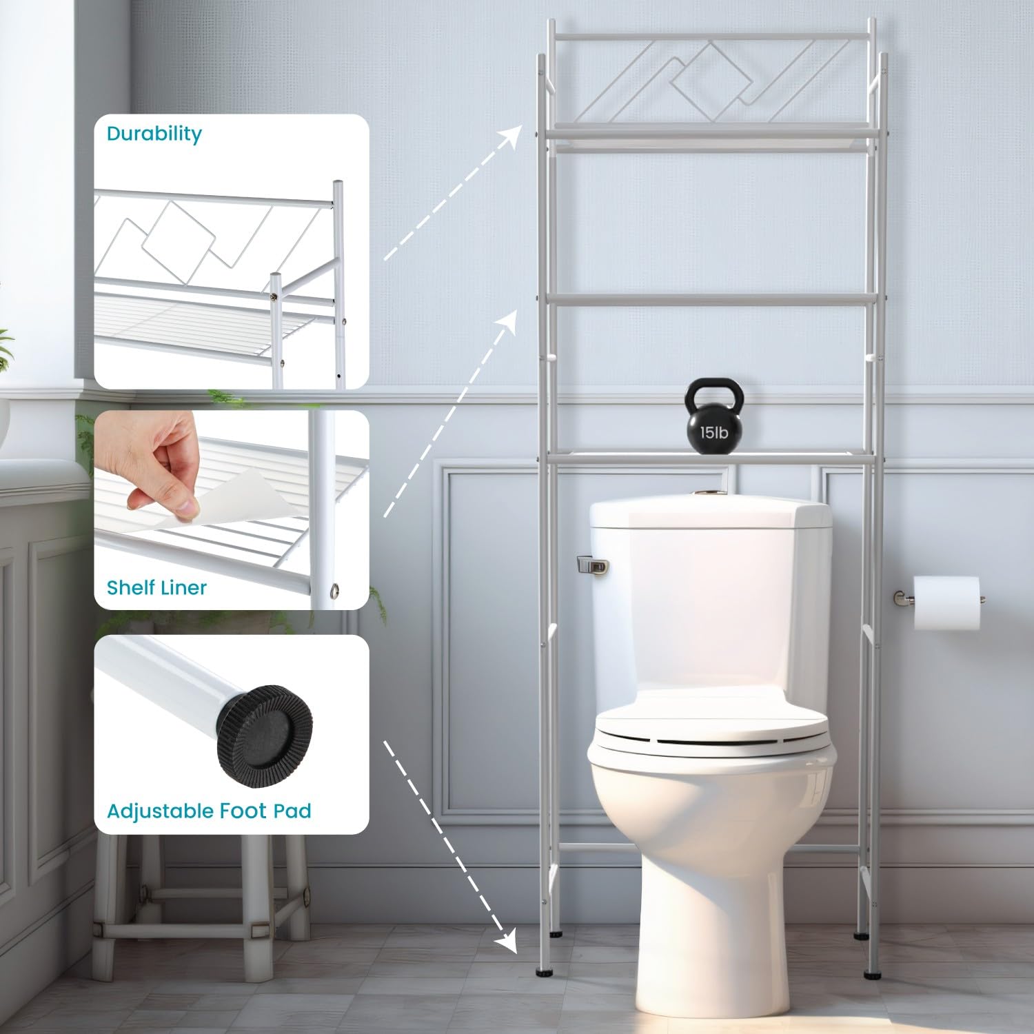 Home Zone Living white powder-coat finish fits any bathroom style elegantly