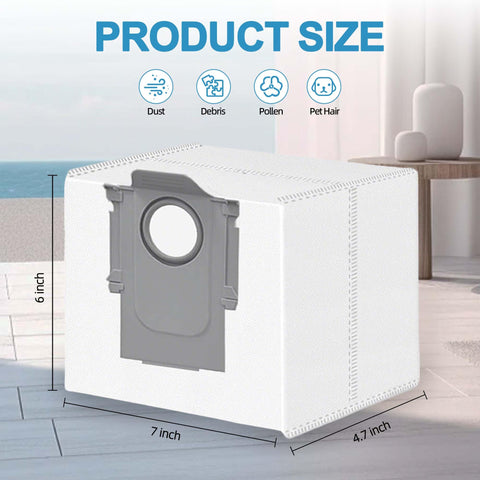 Homeazy dust bag for Robovac Q10 X5 Plus demonstrates large 3L capacity for extended cleanup.