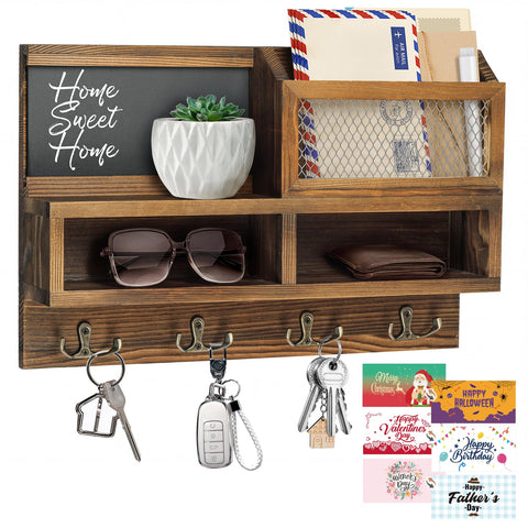 Homebros key holder wall mount with wooden mail organizer keeps daily essentials tidy.