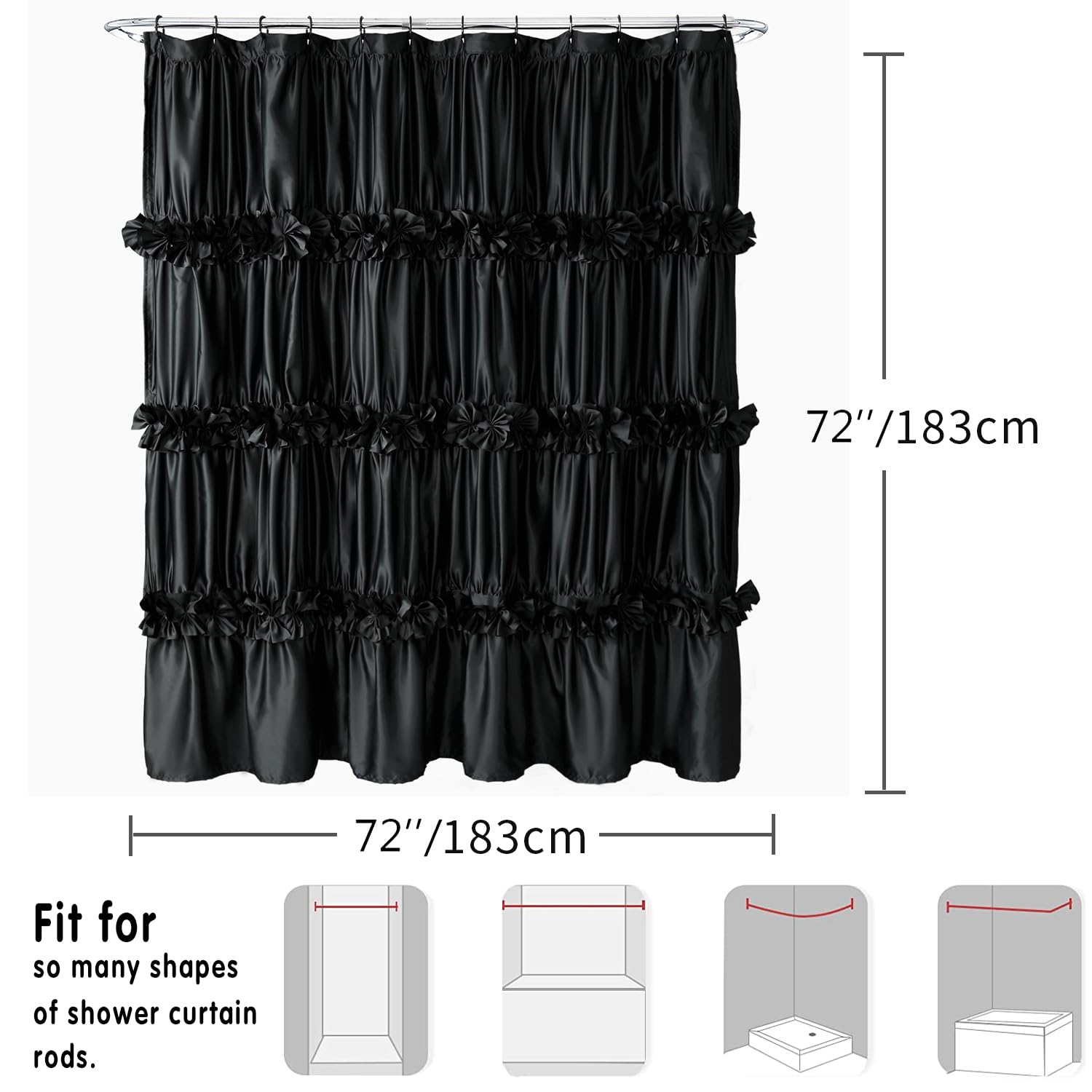 Homechoice Decor opaque privacy curtain keeps water off floors during showers.