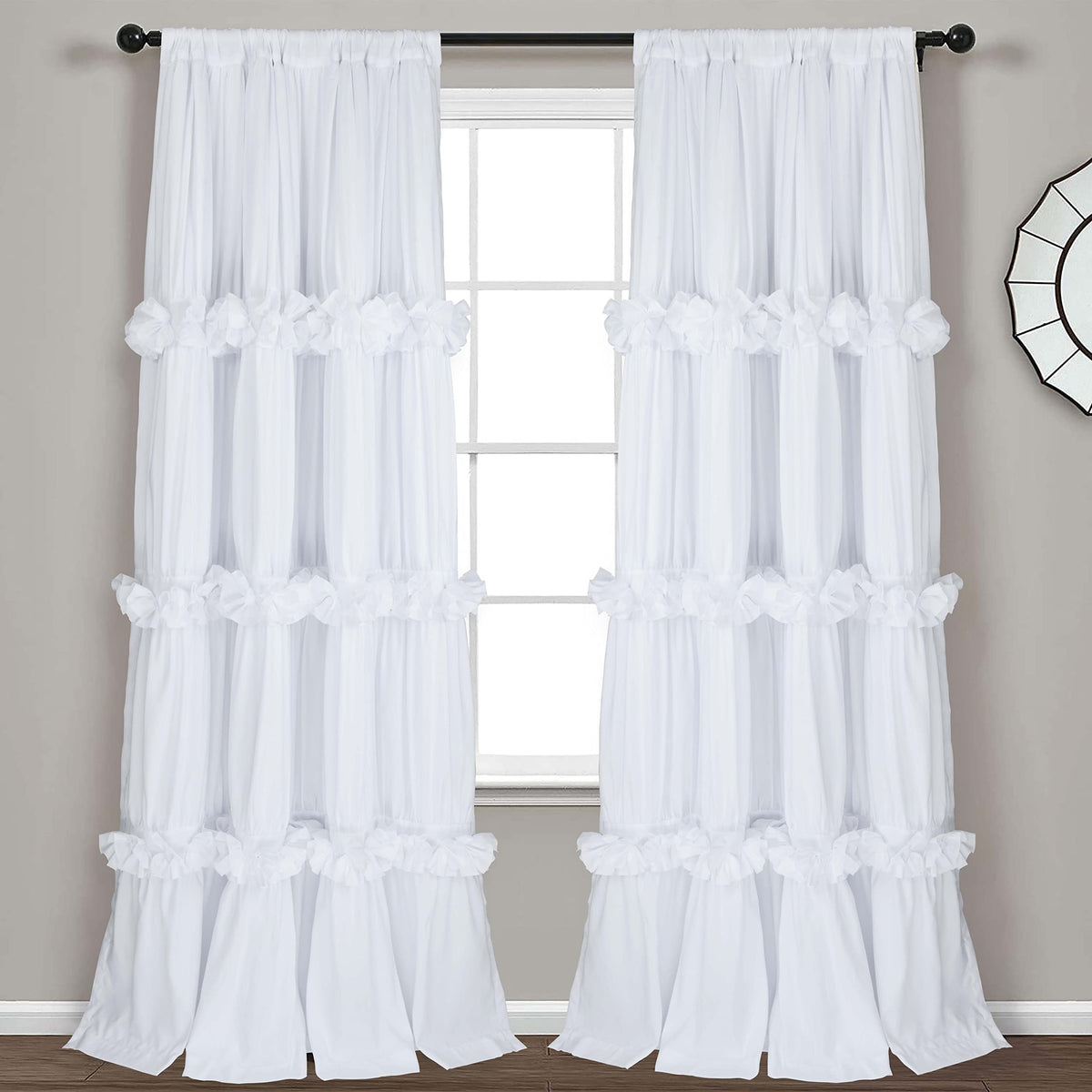 Homechoice Decor ruched butterfly flowers detail adds elegant window charm.