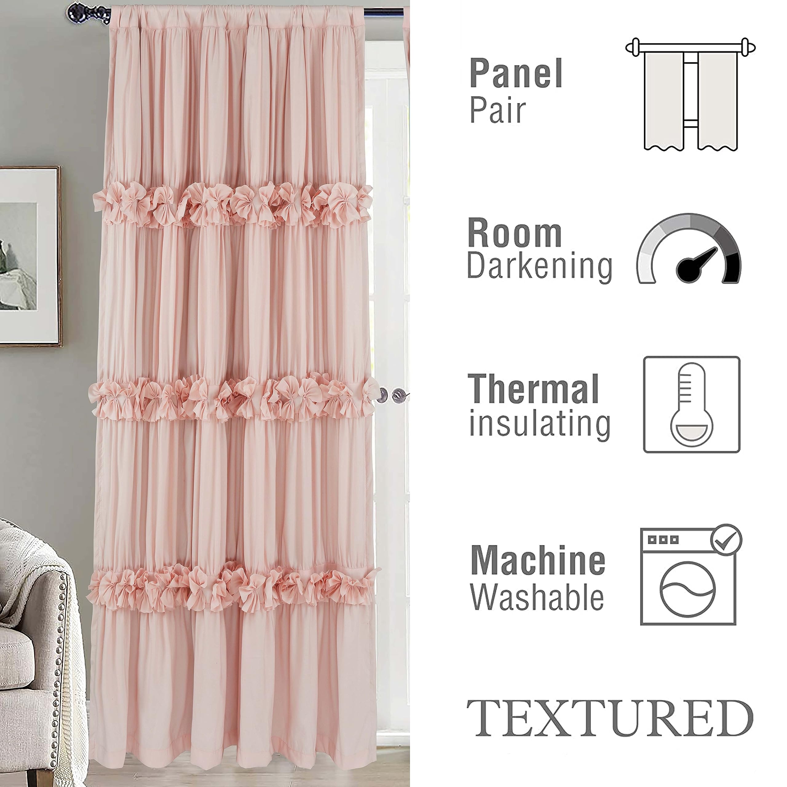 Homechoice Decor ruched drapes highlight cottage chic in soft folds