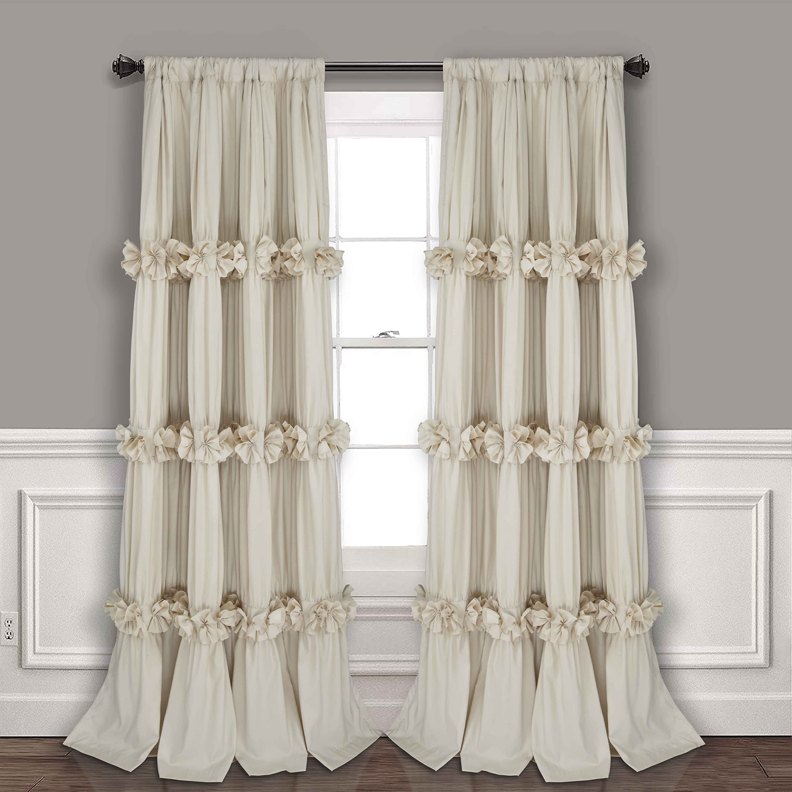 Homechoice Decor camel ruched curtains with butterfly flowers for cozy ambiance and light control.