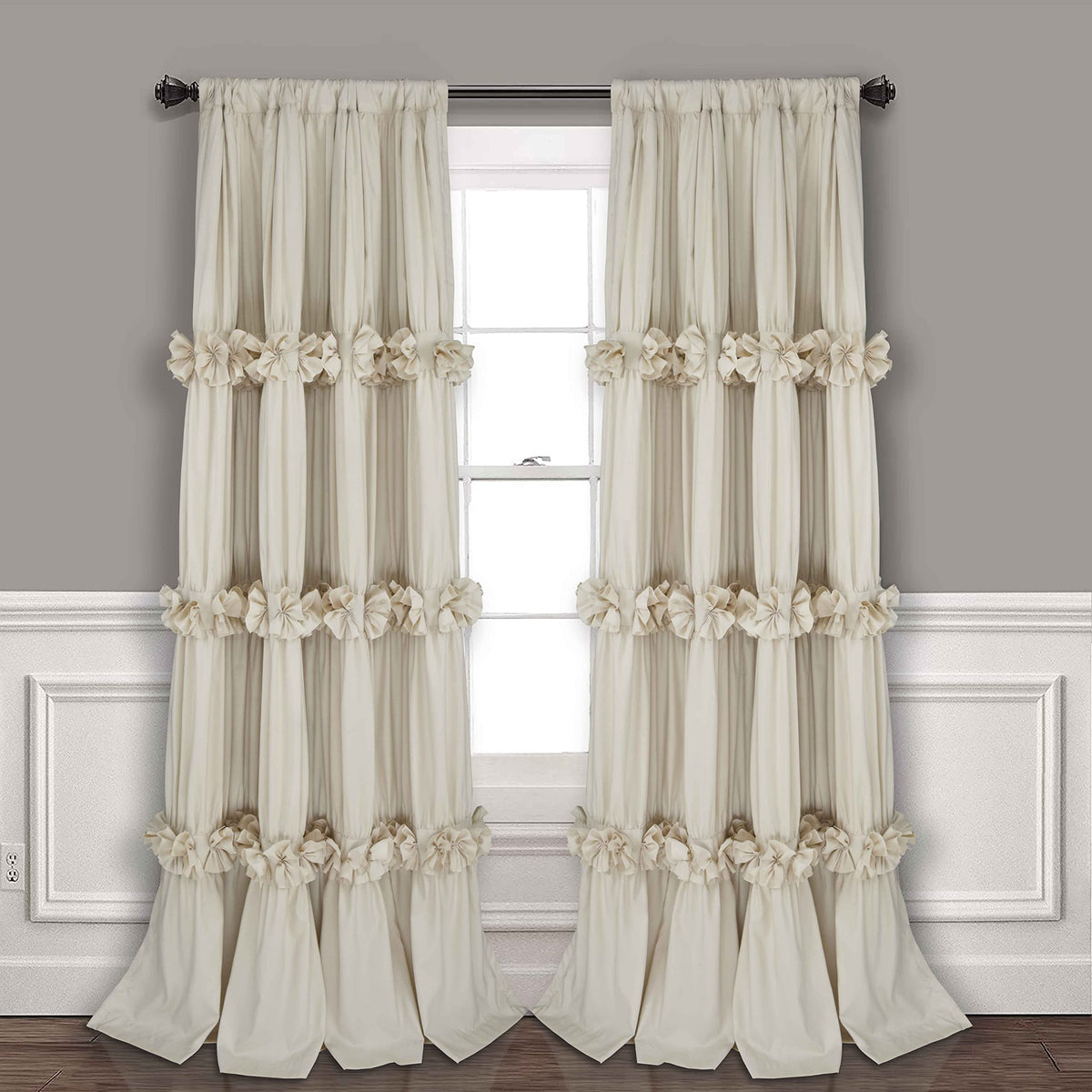 Homechoice Decor camel ruched curtains with butterfly flowers for cozy ambiance and light control.