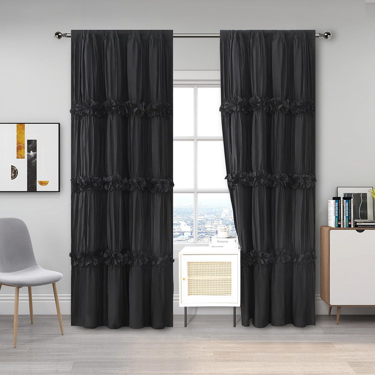 Homechoice Decor blackout curtains front view with boho style and light control.