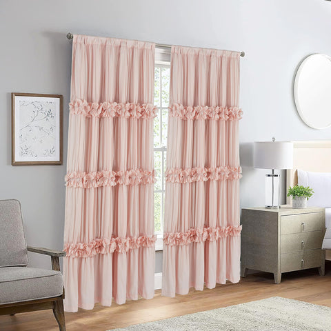 Homechoice Decor peach pink blackout curtains 54x84 panel 2 features ruched butterfly flowers