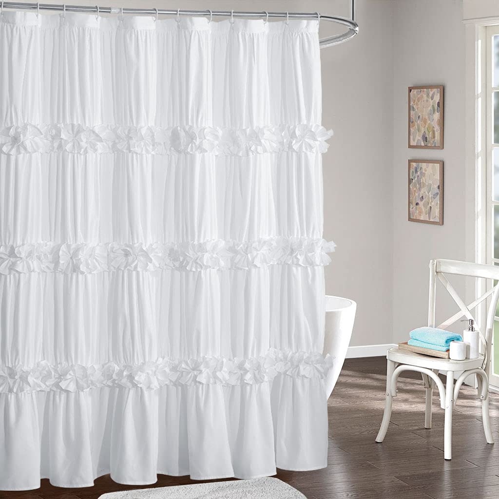Homechoice Decor Victorian ruffle curtain with ruched texture adds romantic farmhouse charm.
