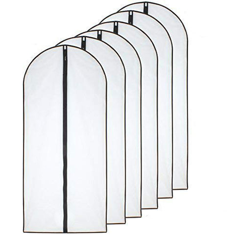 HomeClean six-pack hanging garment bags protect long dresses visibly in a closet