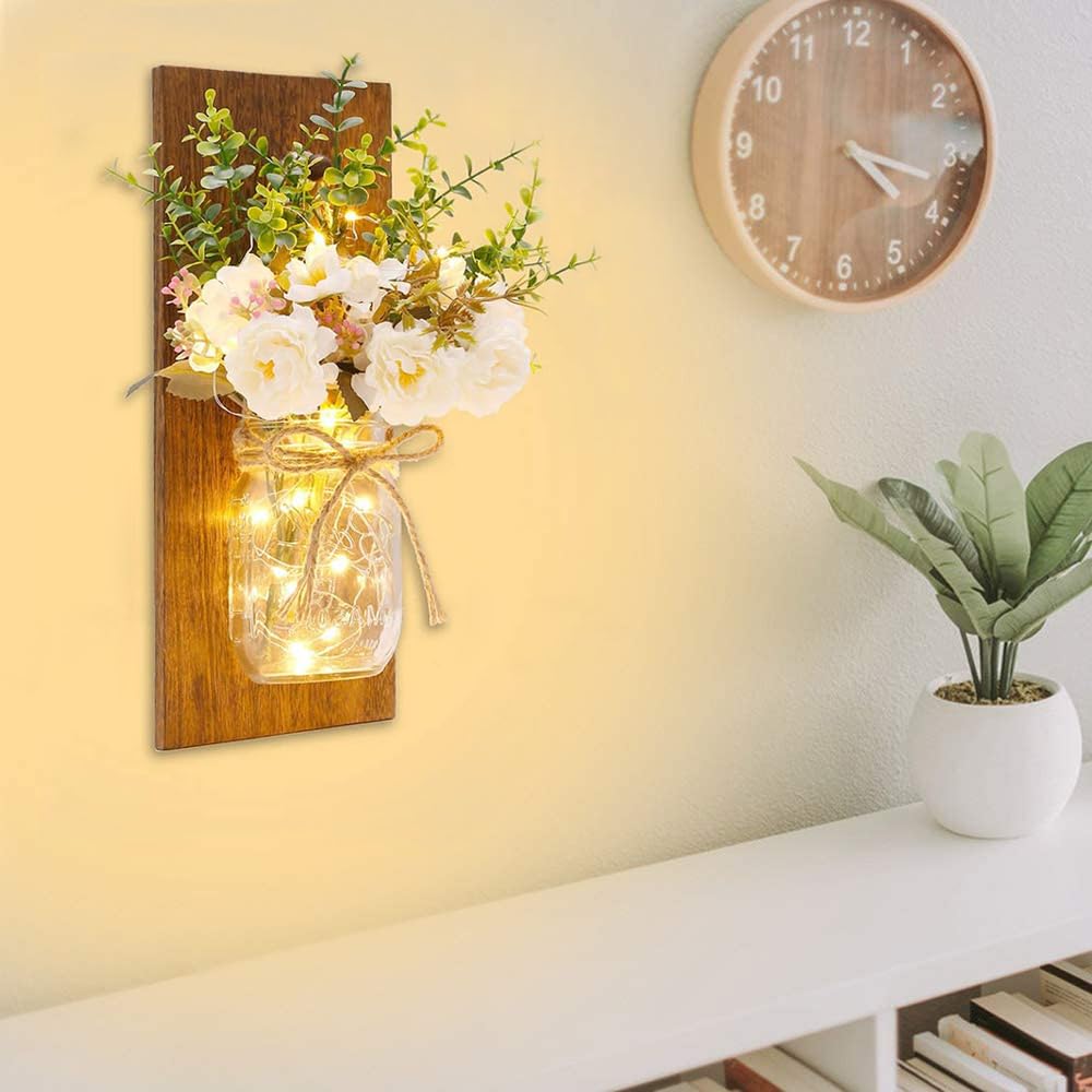 Homecor white peony and eucalyptus wall decor adds vintage farmhouse charm.