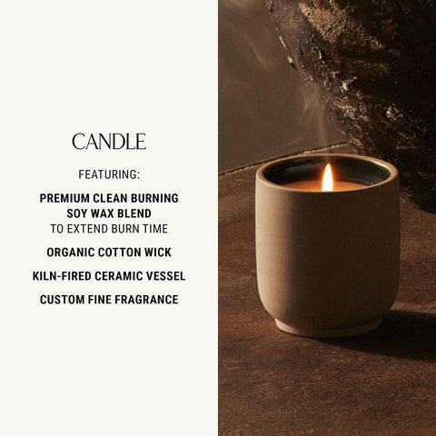 Homecourt Cece candle with soy wax blend for clean burning.