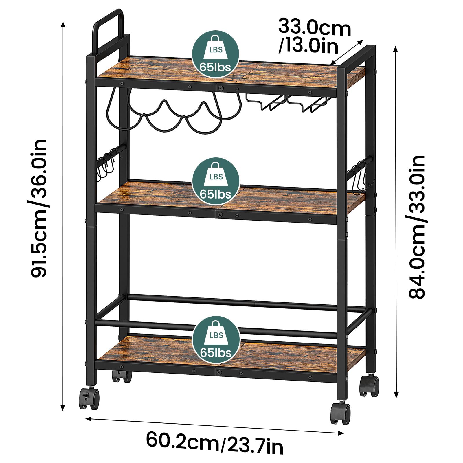 Homedawn bar cart handle and S-hooks help tidy utensils.