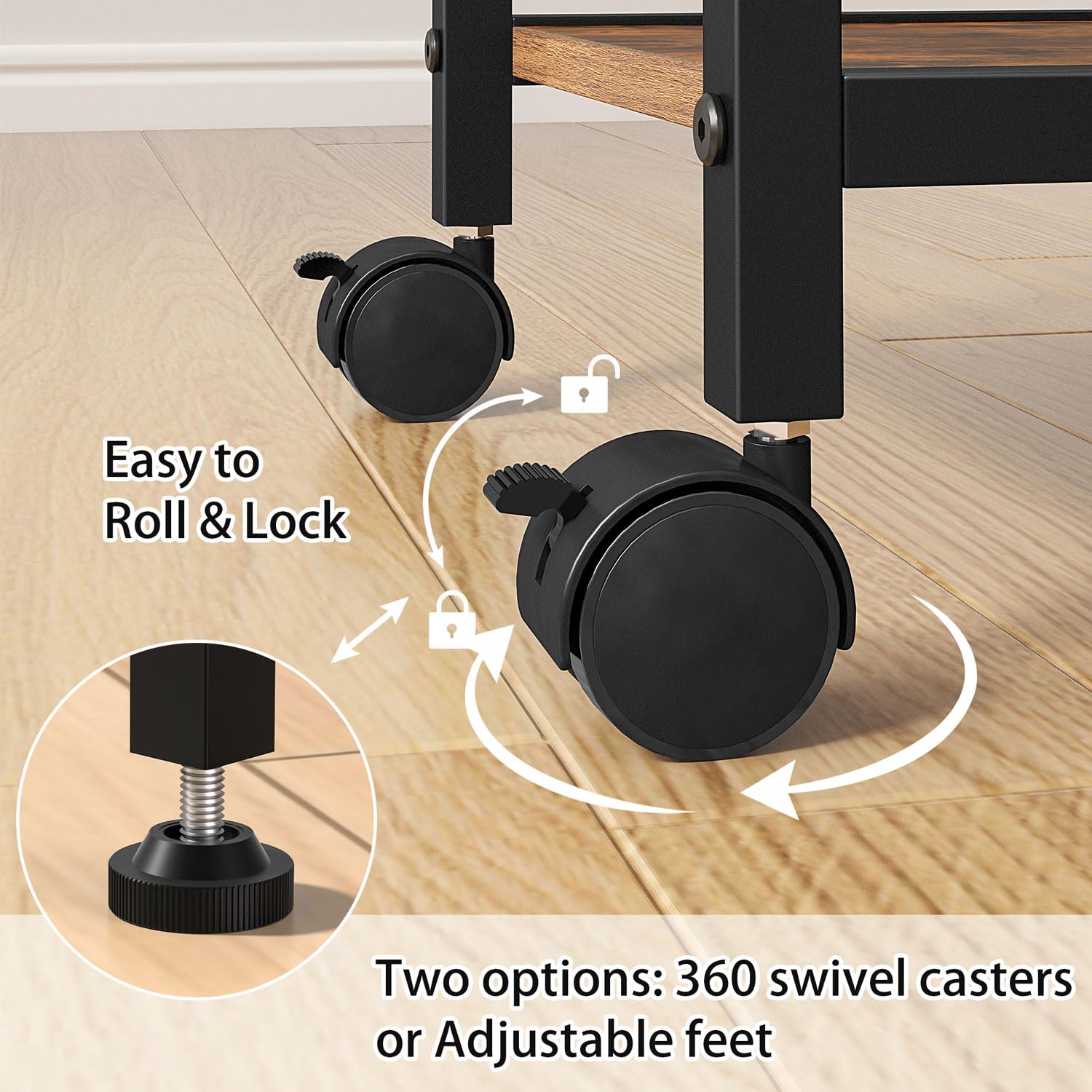 Homedawn bar cart on smooth wheels enables effortless movement.