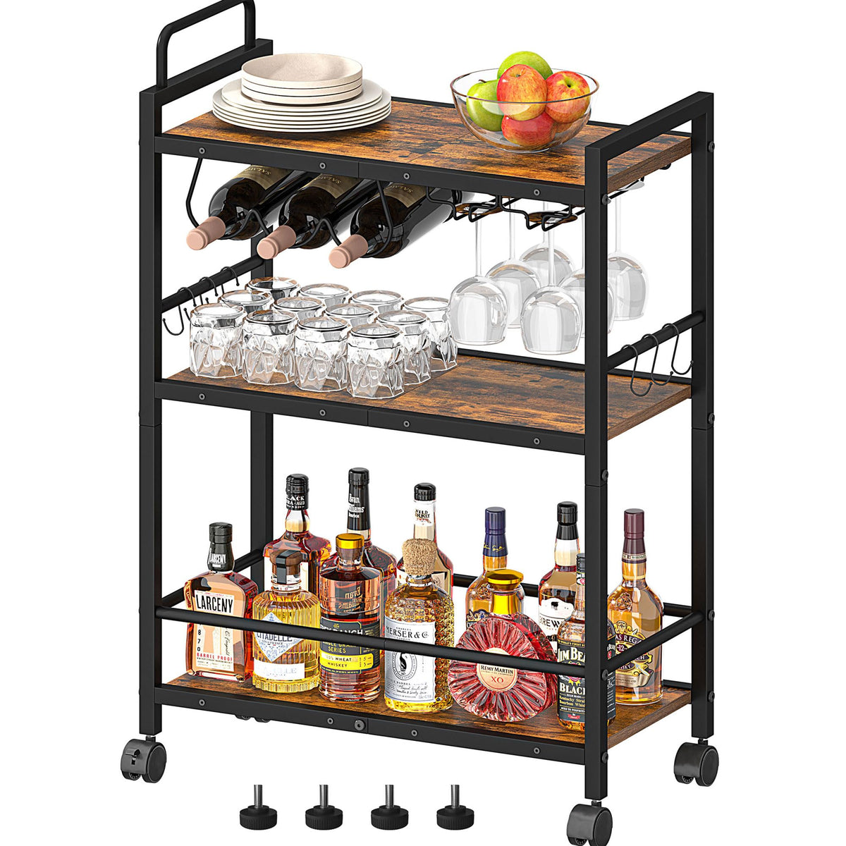 Homedawn Bar Cart in rustic brown-black front view for stylish entertaining.