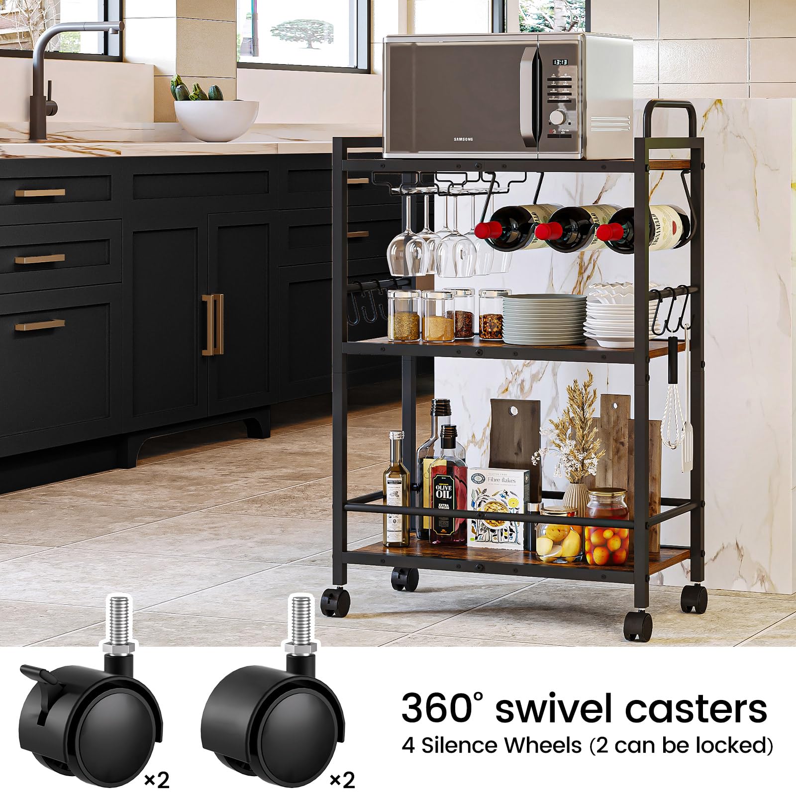 Homedawn three-tier shelves provide space for drinks and snacks.