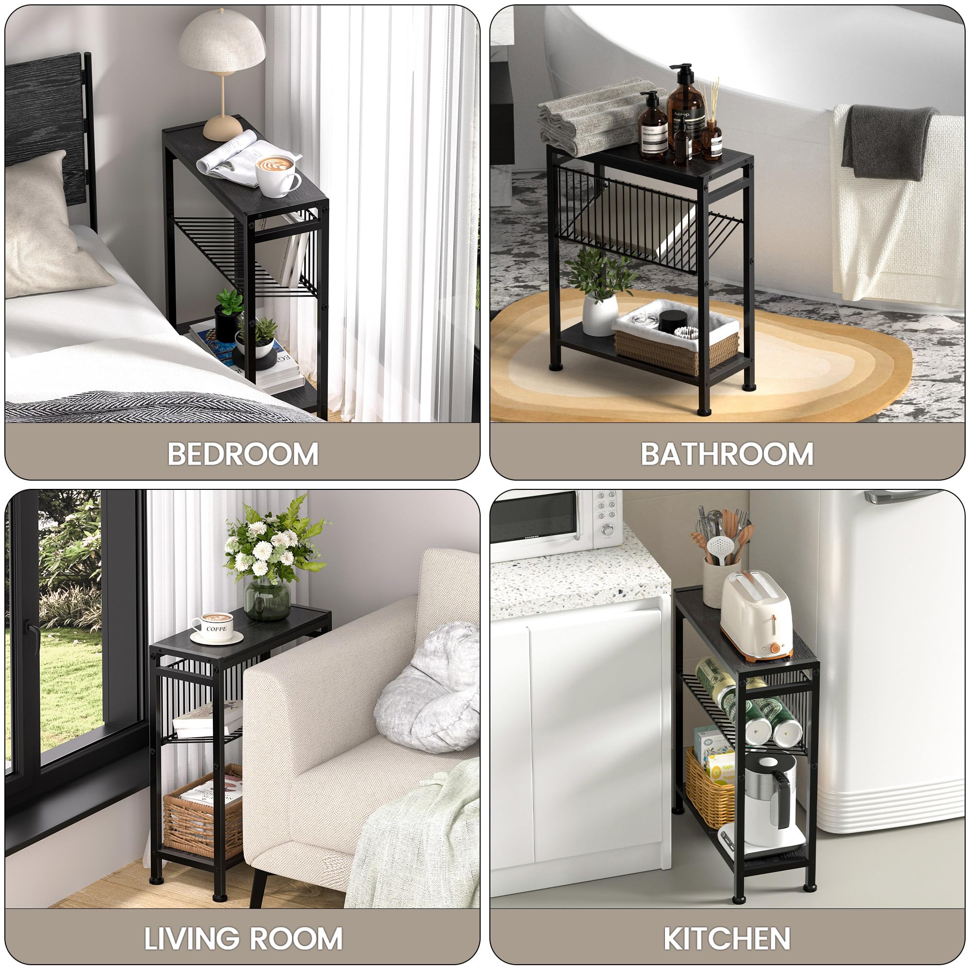 Homedawn black metal and wood end table adds stylish bedside storage.