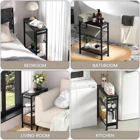 Homedawn black metal and wood end table adds stylish bedside storage.