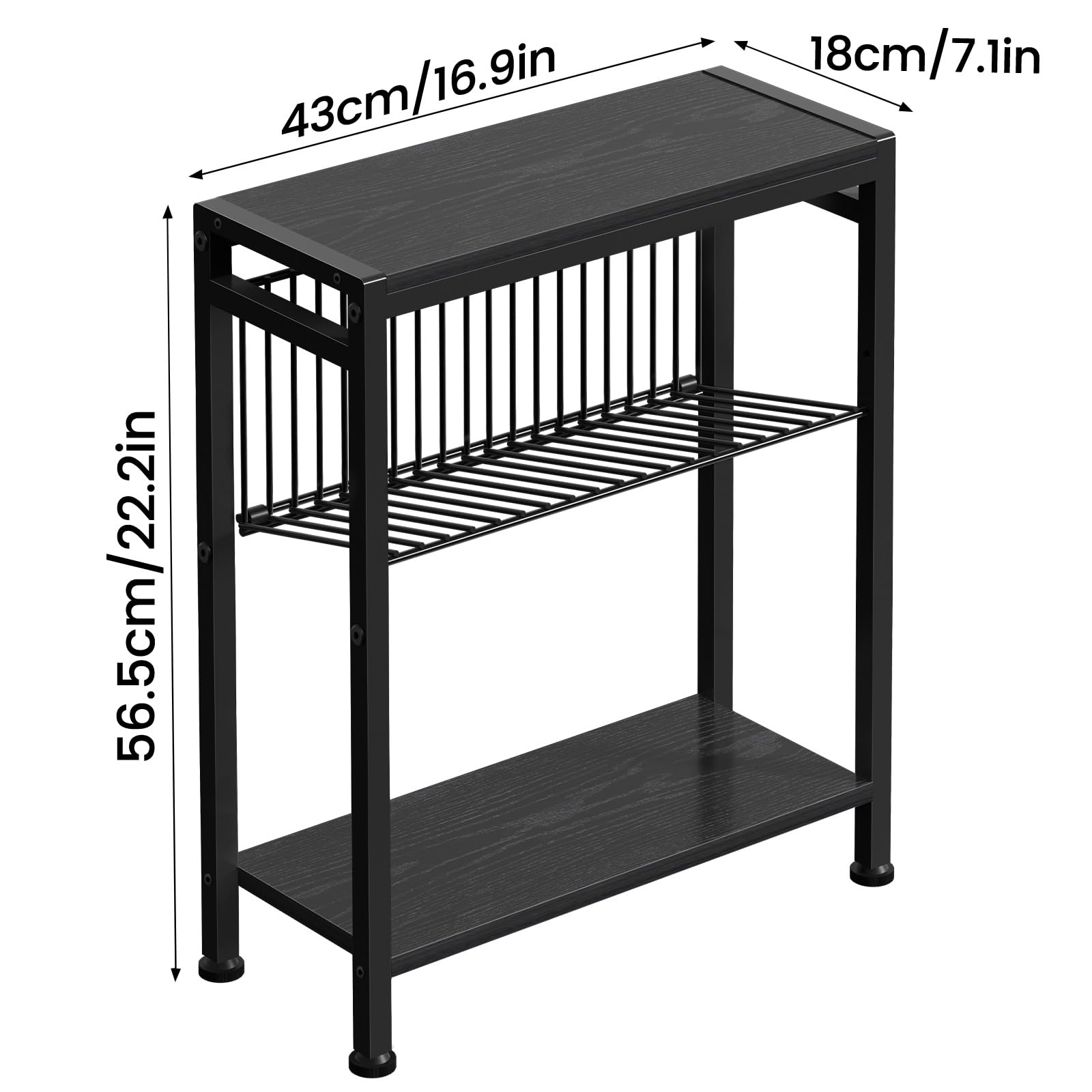Homedawn metal mesh shelf provides extra storage under the surface.