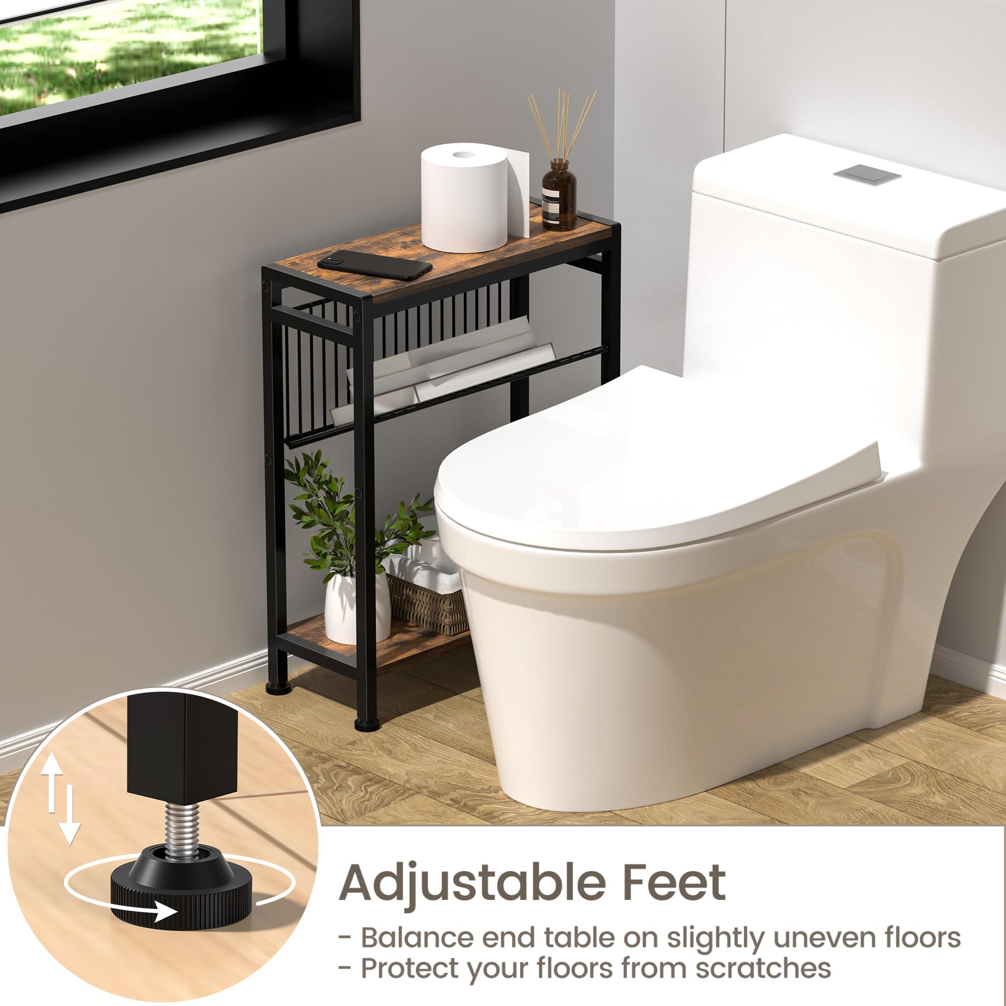 Homedawn narrow end table angled view shows slim profile for tight corners.