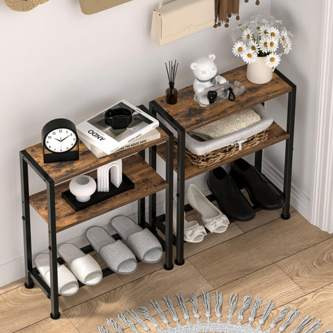 Homedawn narrow side table rustic brown and black finish adds warm style.