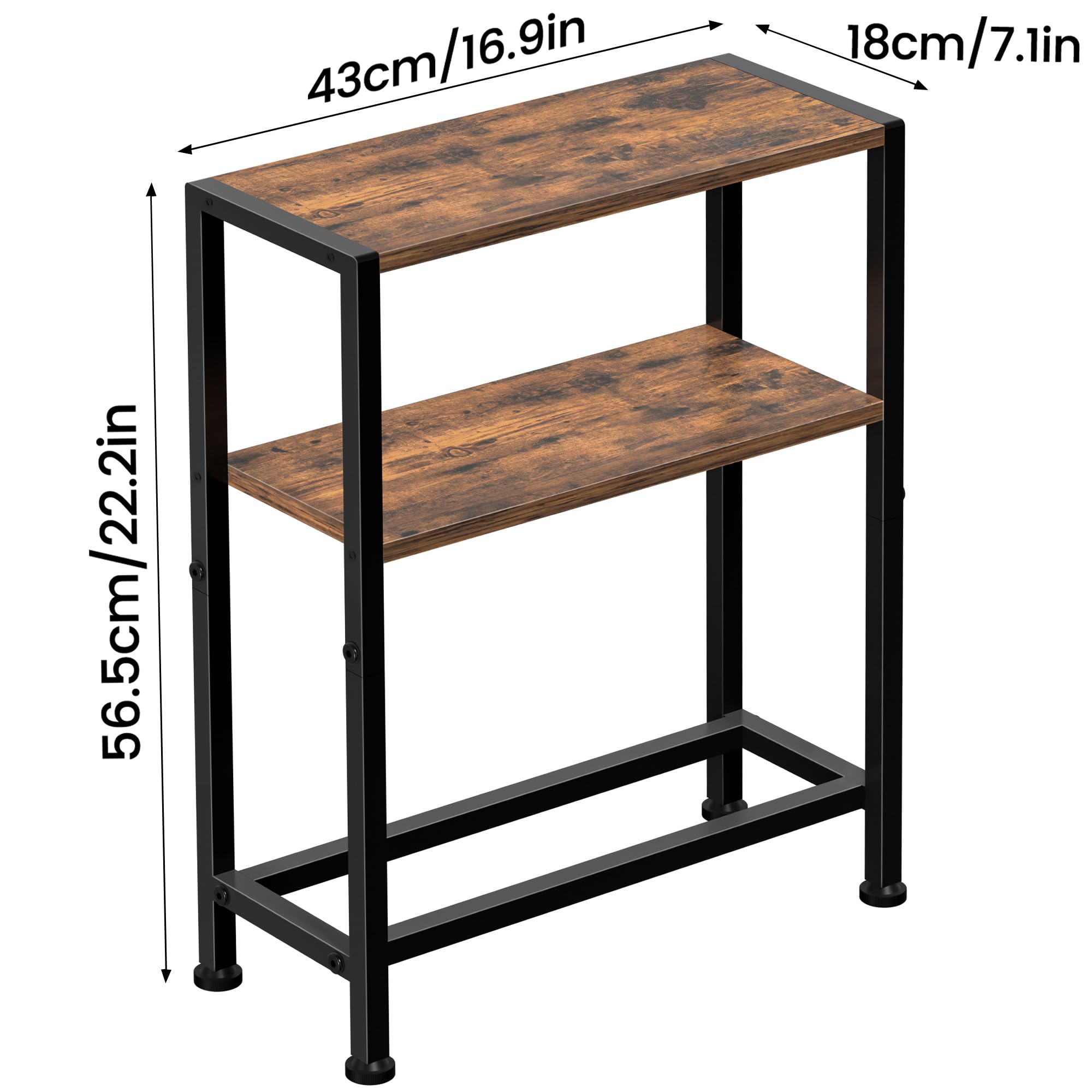 Homedawn narrow side table dimension 7-1-17-22-2 emphasizes compact footprint.