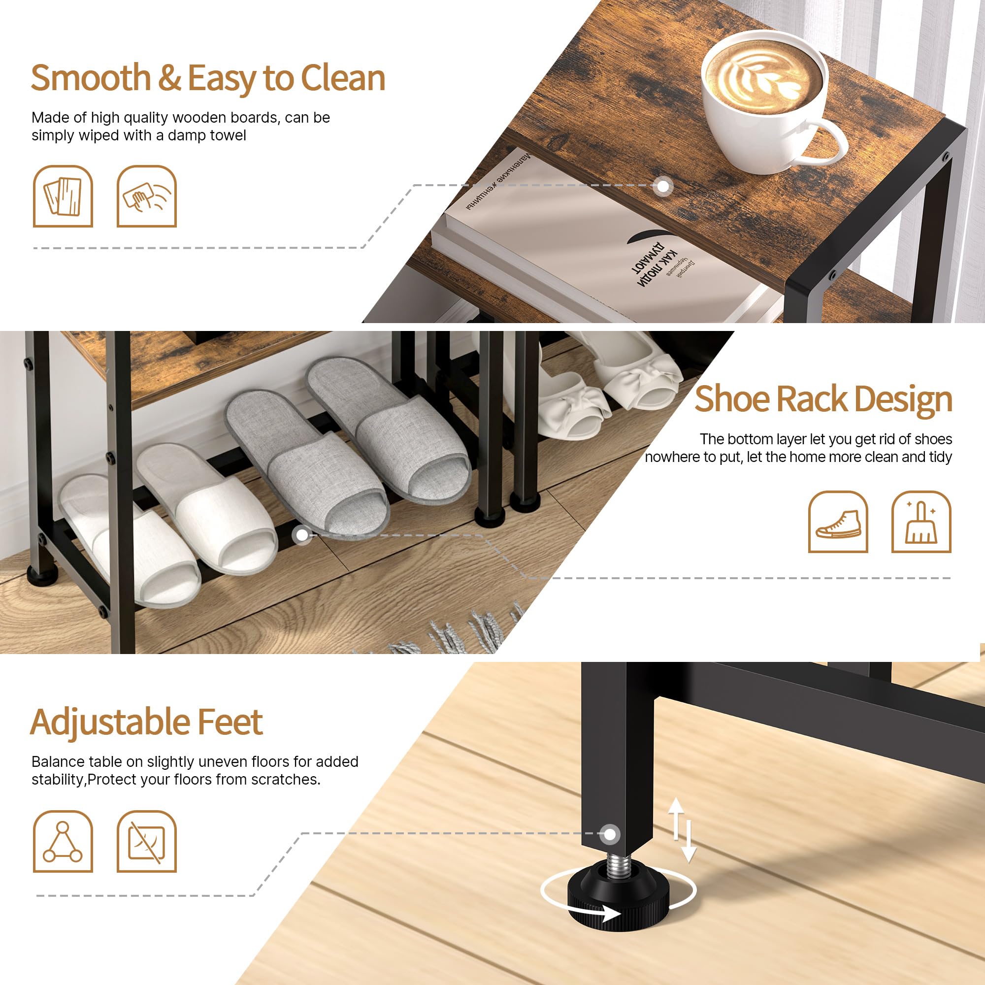 Homedawn narrow side table easy assembly with labeled parts and simple instructions.