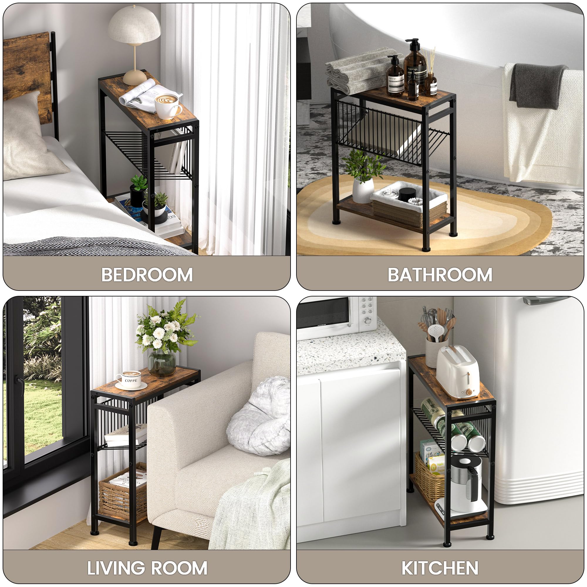 Homedawn small side table highlights three-tier shelves for extra storage.