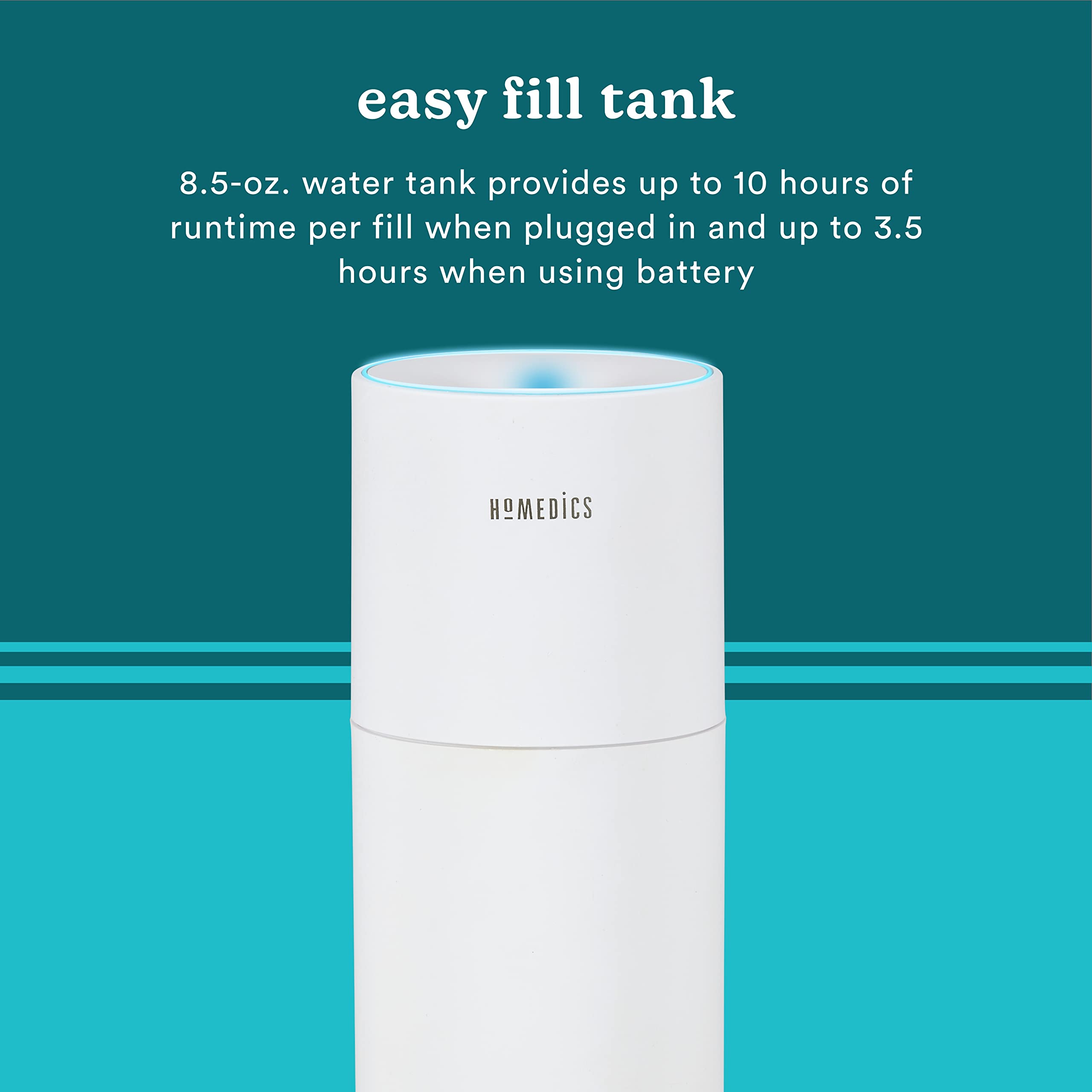 Homedics portable humidifier top fill tank for easy refills