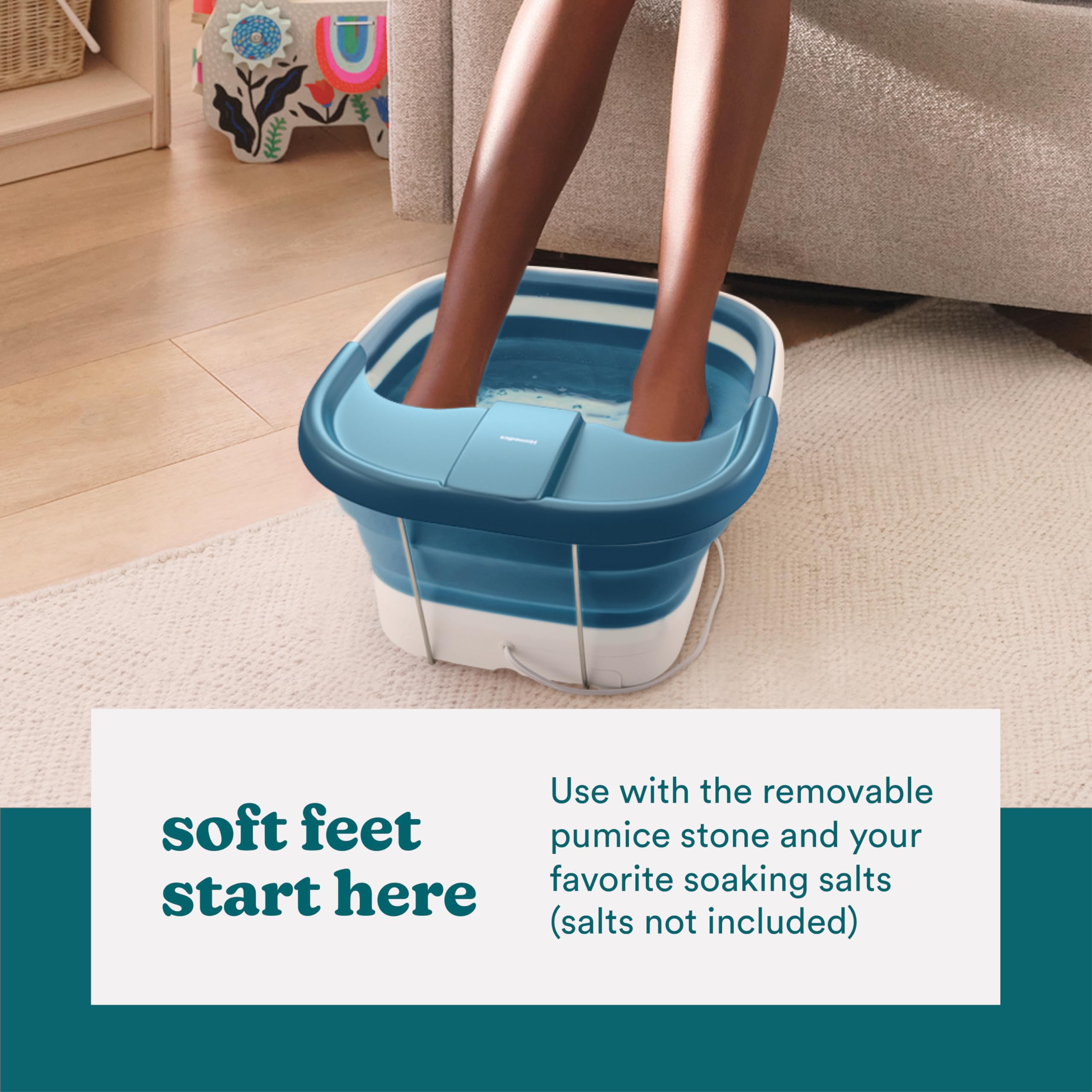 Homedics Smart Space Bubble Mate Foot Spa compact storage for small spaces.