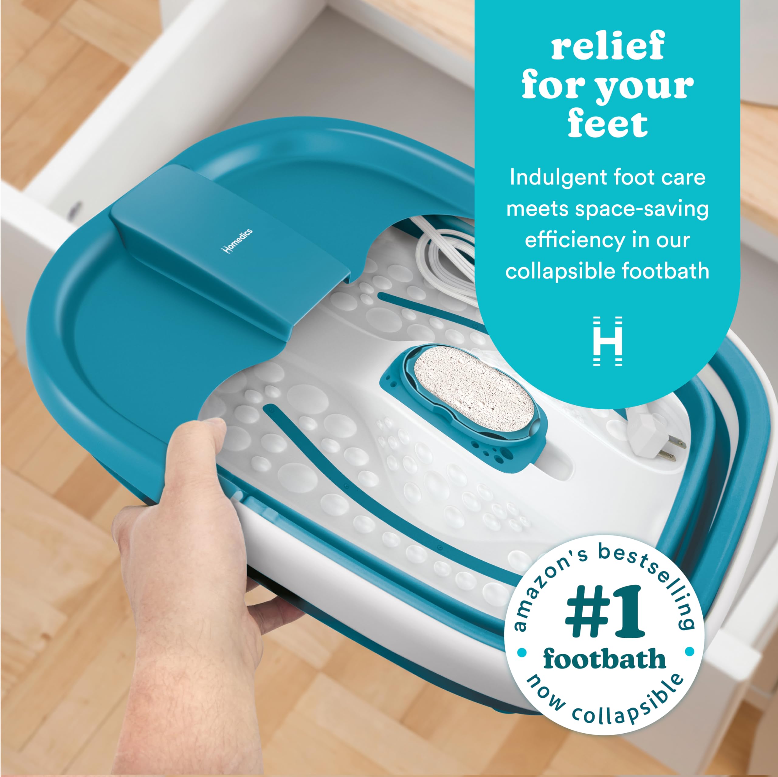 Homedics Smart Space Bubble Mate Foot Spa keeps water warm with reliable heat maintenance.